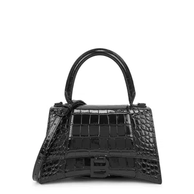 Balenciaga Hourglass Small Crocodile-effect Leather Top Handle Bag In Brown
