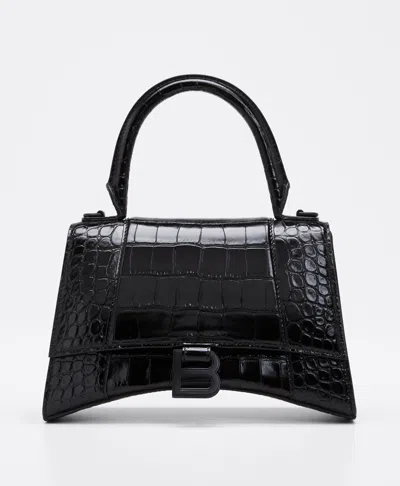 BALENCIAGA HOURGLASS SMALL CROCODILE-EMBOSSED TOP-HANDLE BAG,PROD156840064