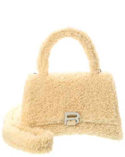Balenciaga Hourglass Small Furry Top Handle Bag In Brown