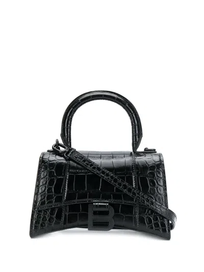 Balenciaga Hourglass Small Leather Top-handle Bag In Black