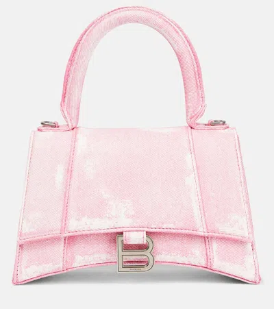 Balenciaga Hourglass Small Handbag Denim Printed In Pink