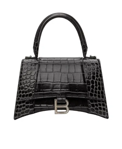 Balenciaga Hourglass Small Embossed Tote Bag In Black