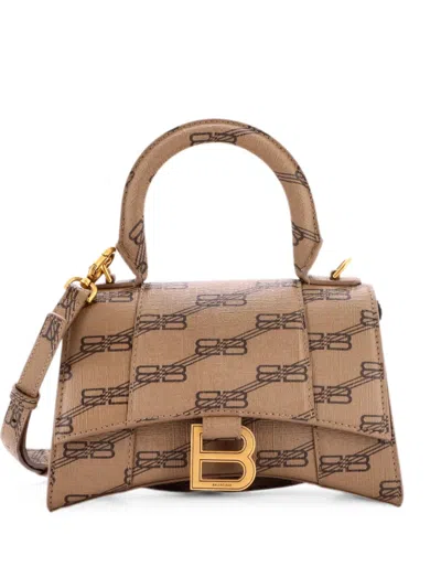 Pre-owned Balenciaga Hourglass Top Handle Bag Bb Coated Canvas Xs Crossbody Bag In Brown