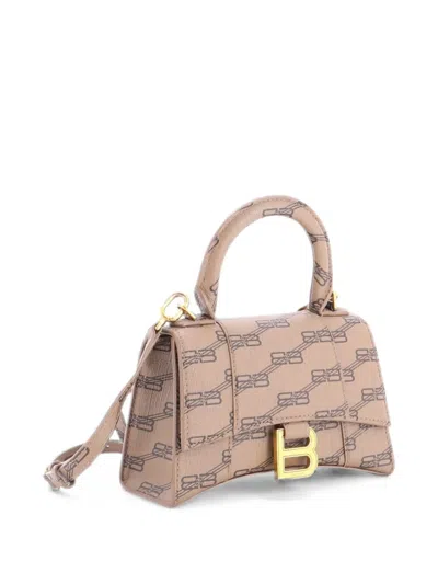 Pre-owned Balenciaga Hourglass Top Handle Bag Bb Coated Canvas Xs Crossbody Bag In Brown