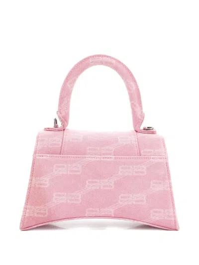 Pre-owned Balenciaga Hourglass Top Handle Bag Bb Monogram Denim Small Satchel In Pink