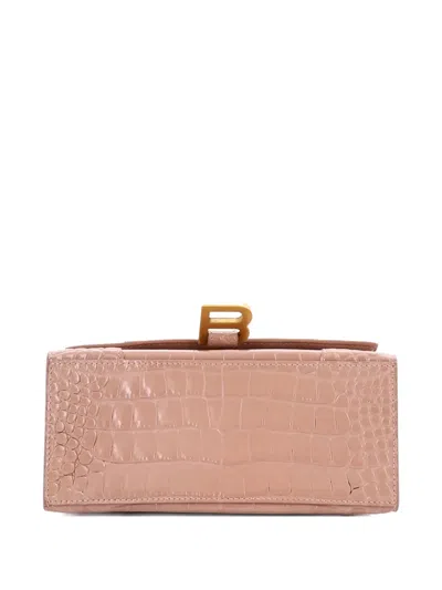 Pre-owned Balenciaga Hourglass Top Handle Bag Crocodile Embossed Leather Small Crossbody Bag In Neutral