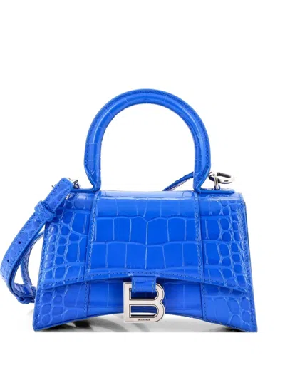 Pre-owned Balenciaga Hourglass Top Handle Bag Crocodile Embossed Leather Xs Satchel In Blue