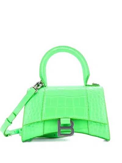 Pre-owned Balenciaga Hourglass Top Handle Bag Crocodile Embossed Leather Xs Satchel In Green