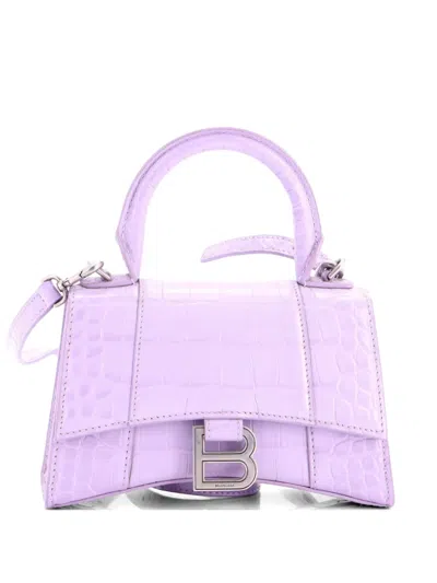 Pre-owned Balenciaga Hourglass Top Handle Bag Crocodile Embossed Leather Xs Satchel In Purple