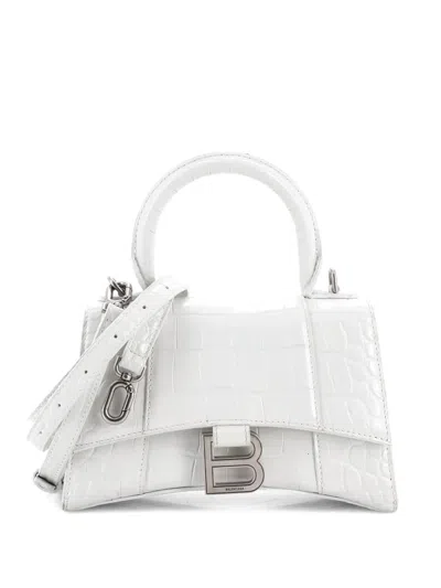 Pre-owned Balenciaga Hourglass Top Handle Bag Crocodile Embossed Leather Xs Satchel In White
