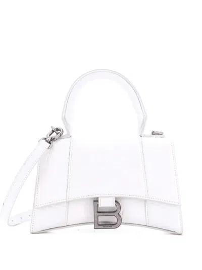 Pre-owned Balenciaga Hourglass Top Handle Bag Crocodile Embossed Leather Xs Satchel In White
