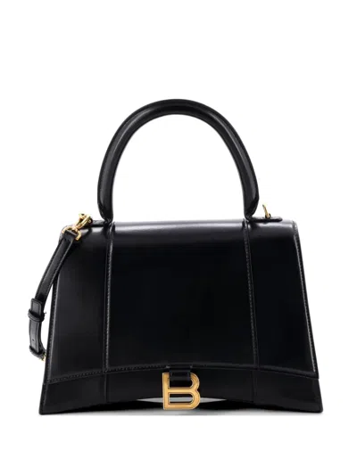 Pre-owned Balenciaga Hourglass Top Handle Bag Leather Medium Satchel In Black