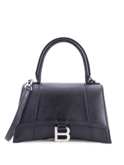 Pre-owned Balenciaga Hourglass Top Handle Bag Leather Small Satchel In Black