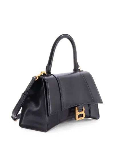Pre-owned Balenciaga Hourglass Top Handle Bag Leather Small Satchel In Black