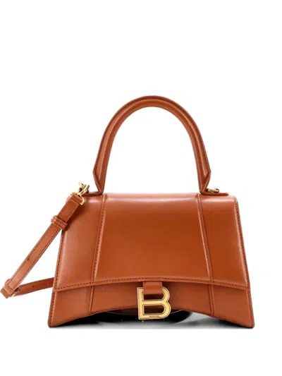 Pre-owned Balenciaga Hourglass Top Handle Bag Leather Small Satchel In Brown
