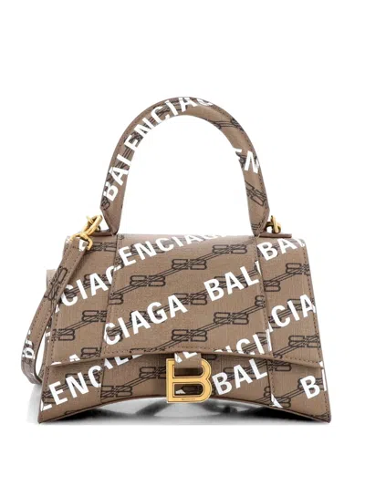 Pre-owned Balenciaga Hourglass Top Handle Bag Monogram Coated Canvas Small Satchel In Brown