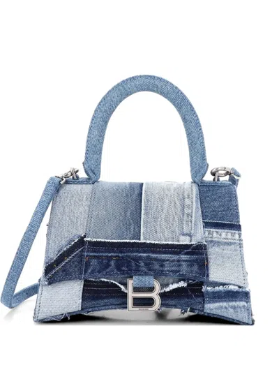 Pre-owned Balenciaga Hourglass Top Handle Bag Patchwork Denim Small Satchel In Blue