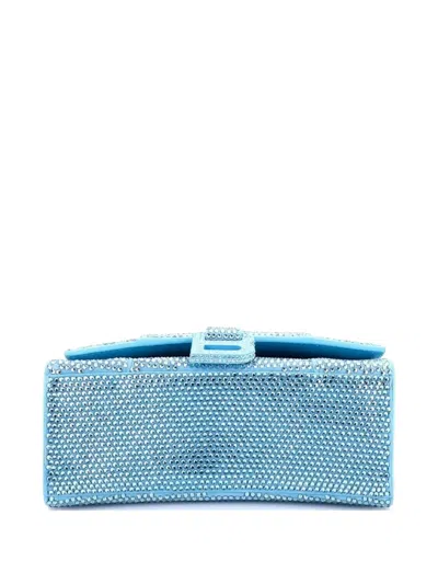 Pre-owned Balenciaga Hourglass Top Handle Bag Suede With Crystals Xs Crossbody Bag In Blue