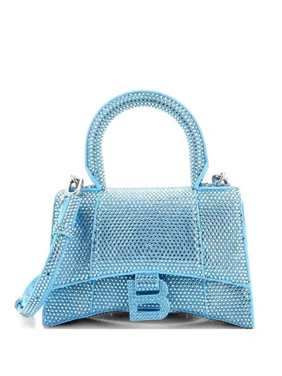 Pre-owned Balenciaga Hourglass Top Handle Bag Suede With Crystals Xs Crossbody Bag In Blue
