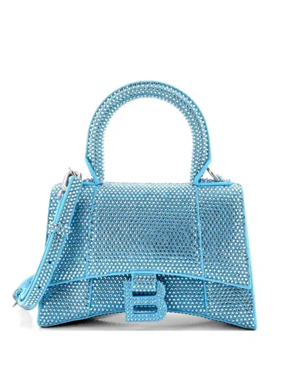 Pre-owned Balenciaga Hourglass Top Handle Bag Suede With Crystals Xs Crossbody Bag In Blue