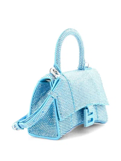 Pre-owned Balenciaga Hourglass Top Handle Bag Suede With Crystals Xs Crossbody Bag In Blue