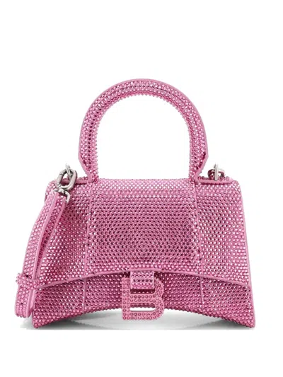 Pre-owned Balenciaga Hourglass Top Handle Bag Suede With Crystals Xs Crossbody Bag In Pink