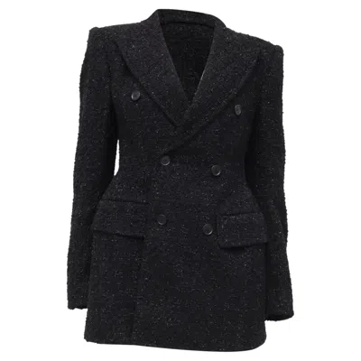 Pre-owned Balenciaga Hourglass Tweed Blazer In Black Cotton