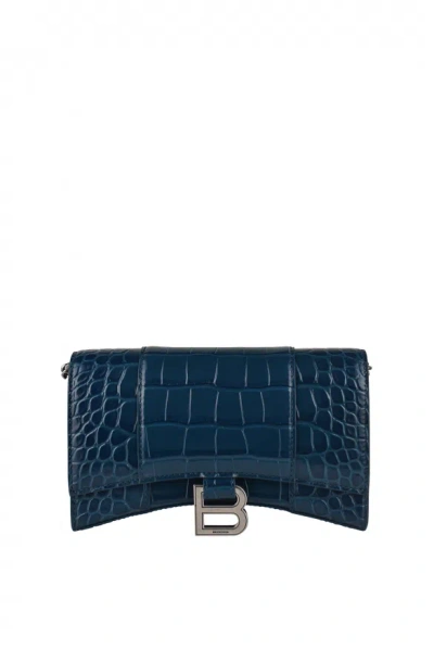 Balenciaga Hourglass Wallet On Chain In Blue