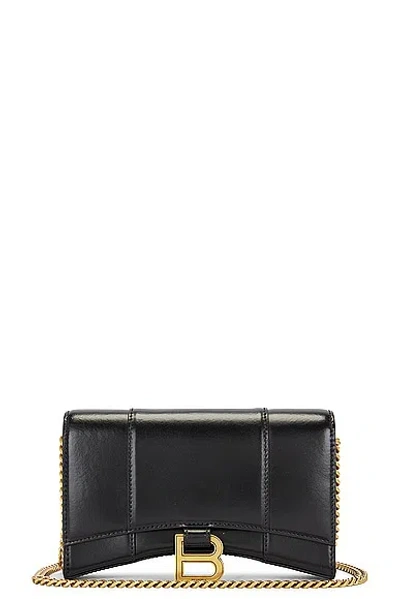 Balenciaga Hourglass Leather Wallet On Chain In Black