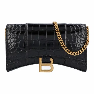 Balenciaga Hourglass Wallet On Chain Crocodile Embossed