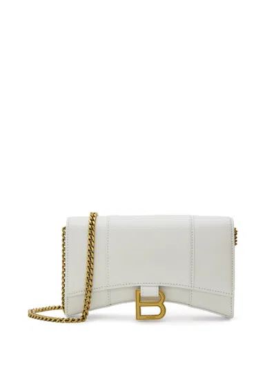Balenciaga Hourglass Wallet Shoulder Bag With Gold Chain  In White