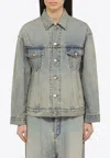 Balenciaga Light Blue Washed-effect Denim Jacket In Blue