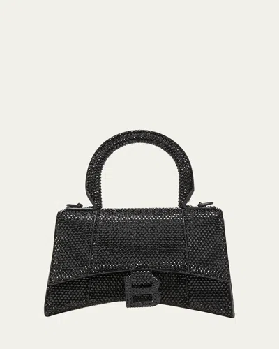 Balenciaga Hourglass Xs Allover Strass Top-handle Bag In Black