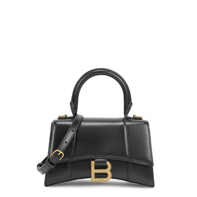 Balenciaga Hourglass Xs Black Leather Top Handle Bag In Brown
