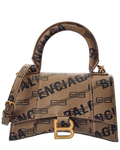 Balenciaga Hourglass Xs Coated Canvas Shoulder Bag In Beige