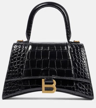 Balenciaga Borsa Hourglass Small Con Lavorazione Coccodrillo Da Donna In Nero In Black