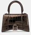 Balenciaga Hourglass Xs Croc-effect Leather Tote Bag In Dark Bronze