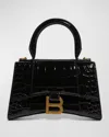 Balenciaga Hourglass Xs Croc-embossed Bag In 1000 Black