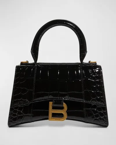 BALENCIAGA HOURGLASS XS CROC-EMBOSSED BAG