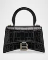 Balenciaga Hourglass Xs Croc-embossed Bag In Black