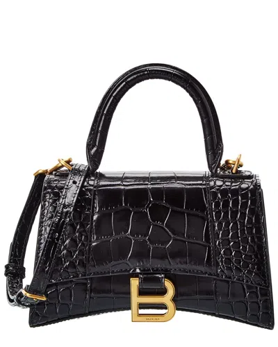 BALENCIAGA BALENCIAGA HOURGLASS XS CROC-EMBOSSED LEATHER TOP HANDLE SATCHEL