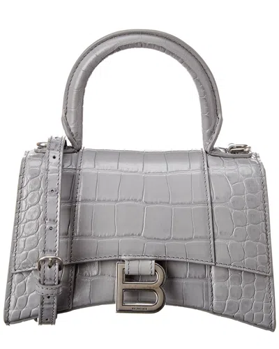 BALENCIAGA BALENCIAGA HOURGLASS XS CROC-EMBOSSED LEATHER TOP HANDLE SATCHEL