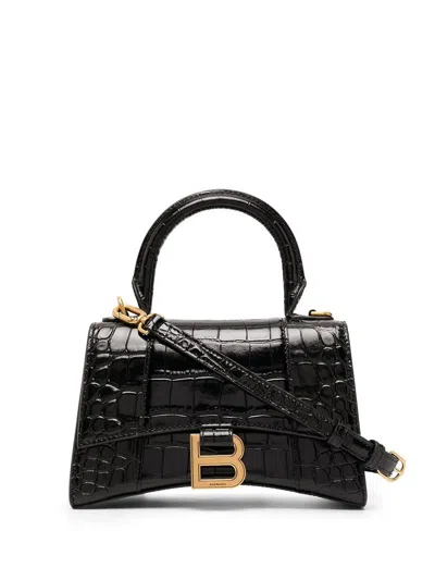 Balenciaga Hourglass Xs Leather Handbag In Black