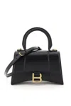 Balenciaga Hourglass Small Leather Top Handle Shoulder Bag In Black