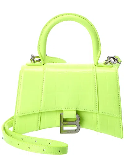 Balenciaga Hourglass Xs Leather Top Handle Clutch In Yellow