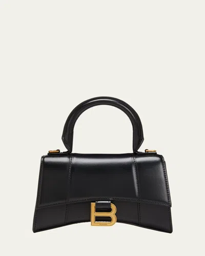 Balenciaga Hourglass Xs Shiny Box Calf Top-handle Bag In Black