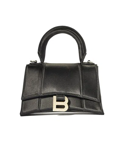 Balenciaga Hourglass Xs Swarovski Handbag - Satin Black In Gray