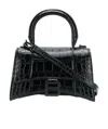 Balenciaga Hourglass Small Glossed Croc-effect Leather Tote In Black