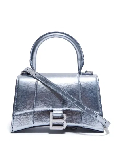 Pre-owned Balenciaga Hourglass Xs Two-way Leather Bag In Silver