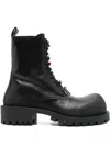 Balenciaga Black Leather Hummer Lace-up Ankle Boots In Black